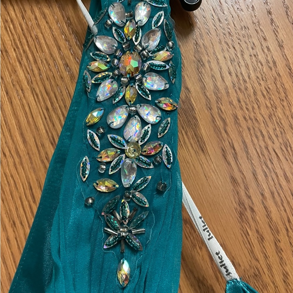 Teal Formal Gown, one shoulder, Mermaid style, XL back lace up adjustable.